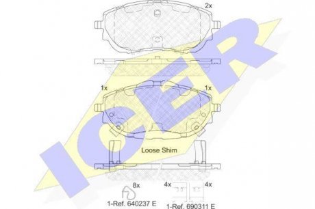 Тормозные колодки (передние) Toyota Auris II 12-18/Corolla XI 13-18 ICER 182129