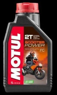 Олива для 2-х тактних двигунів 100% синтетична естерова 832101/SCOOTER POWER 2T (1L)/101265=105881 MOTUL 832101 / 105881