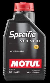 Олива моторна 100% синтетична д/авто 842411/SPECIFIC 505 01 502 00 SAE 5W40 (1L)/101573=842411/SPECIFIC 505 01 505 00 SAE 5W40(1L)/101573 MOTUL 842411 / 101573