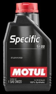 Олива моторна 100% синтетична д/авто 867601/SPECIFIC 5122 SAE 0W20 (1L)/107304 MOTUL 867601 / 107304