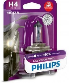Мото лампа: 12 [В] H4 CityVision Moto 60/55W цоколь P43t-38 Blister +40% світла PHILIPS 12342 CTV BW