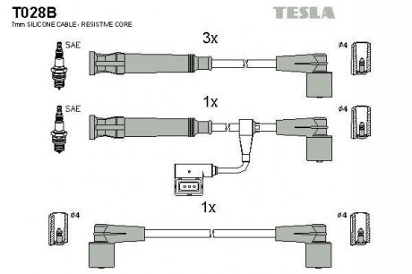 Комплект высоковольтных проводов TESLA T028B