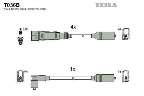 Комплект высоковольтных проводов TESLA T036B