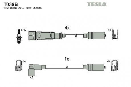 Кабель зажигания, к-кт Audi 80 83-96 1,6;1,8,2,0 TESLA T038B