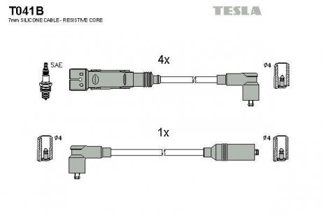 Кабель зажигания, к-кт Skoda Octavia 96-00 1,6 AEE TESLA T041B