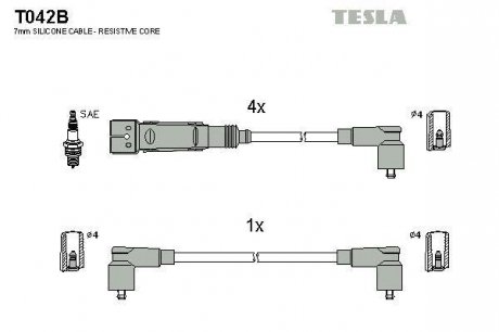 Кабель зажигания, к-кт VW Polo, Skoda Felicia 95-01 1,6 AEE TESLA T042B