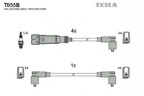 Кабель зажигания, к-кт Ibiza, Cordoba 1,6 99-02, Caddy, Polo,Polo Classic,Lupo 1,0;1,4 95-04 TESLA T055B