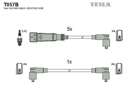 Кабель запалювання к-кт VW T4 90-03 2,5 AEN/AAF/ACU/AEU/AET TESLA T057B