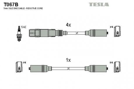 Комплект высоковольтных проводов TESLA T067B