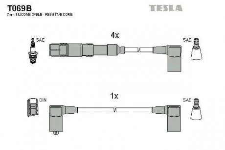 Кабель зажигания, к-кт Аналог TES T740C Mersedes 80-97 1,8;2,0;2,3 TESLA T069B