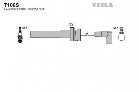 Кабель зажигания, к-кт Volga 31105 2.4 16V TESLA T106S