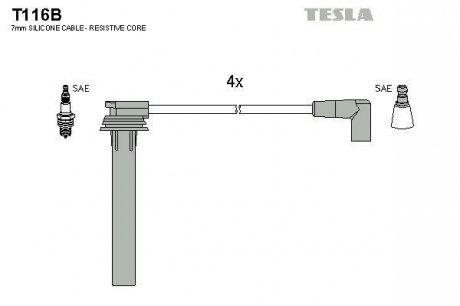 Комплект высоковольтных проводов TESLA T116B