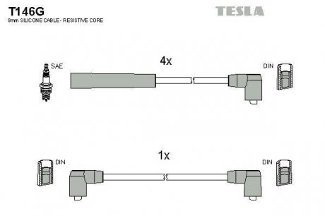 Кабель зажигания, к-кт Ford 85-94 TESLA T146G