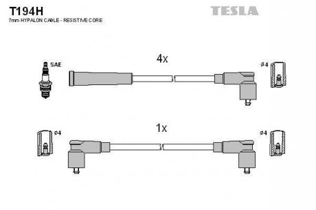 Кабель зажигания, к-кт Skoda Felicia 94-98 1,3 carb TESLA T194H