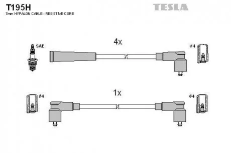 Кабель зажигания, к-кт Skoda Felicia 94-01 1,3i 135B (SPI),136B (SPI) TESLA T195H