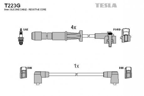 Кабель зажигания, к-кт Ford 91-00 2,0;2,3 TESLA T223G