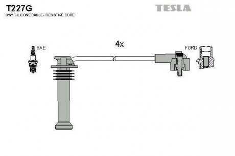 Кабель зажигания, к-кт Ford 92-00 TESLA T227G