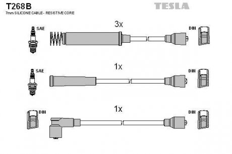 Кабель зажигания, к-кт Opel Ascona 1,8;2,0 85-88 TESLA T268B