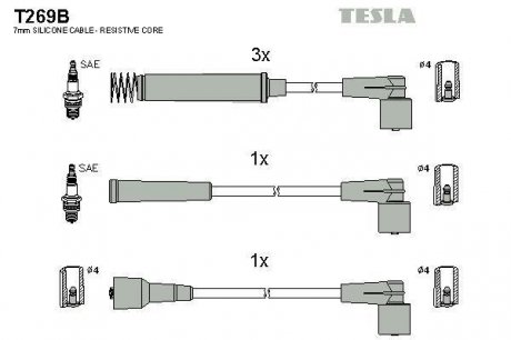 Кабель зажигания, к-кт Opel Ascona 91-99 1,4 TESLA T269B