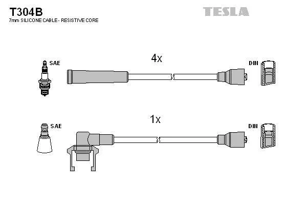 Кабель зажигания, к-кт Renault Rapid, Super 83-98 1,1;1,2;1,4 TESLA T304B (фото 1)