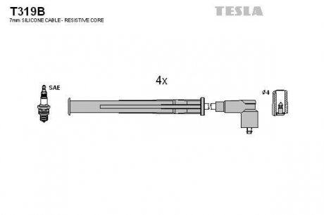 Комплект высоковольтных проводов TESLA T319B (фото 1)