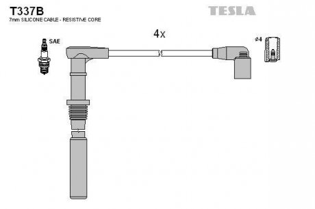 Комплект высоковольтных проводов TESLA T337B