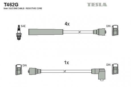 Кабель зажигания, к-кт Ford 80-92 1,4;1,6;1,8;2,0 TESLA T462G