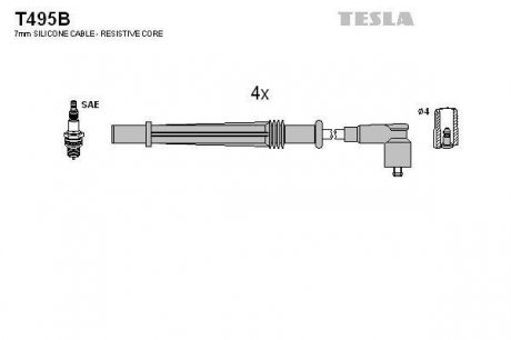 Провода высоковольтные, комплект Nissan Kubistar 1.2 (06-09),Renault Twingo i 1.2 (04-07) TESLA T495B (фото 1)