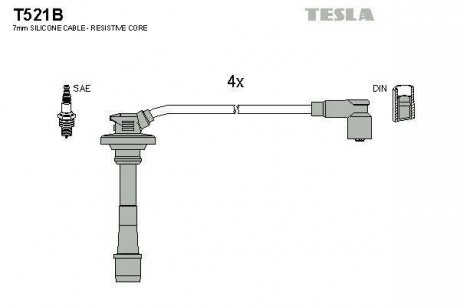 Комплект высоковольтных проводов TESLA T521B