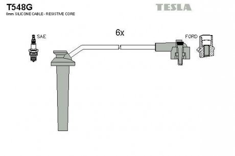 Комплект высоковольтных проводов TESLA T548G