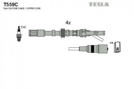Комплект высоковольтных проводов TESLA T559C