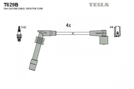 Кабель зажигания, к-кт Opel 91-03 1,2;1,4;1,6 TESLA T629B