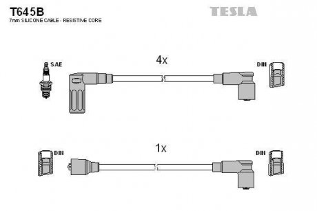 Кабель зажигания, к-кт Fiat 88-96 1,4;1,6 TESLA T645B