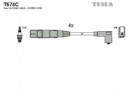 Кабель запалювання к-кт VAG 95- 1,6 TESLA T674C