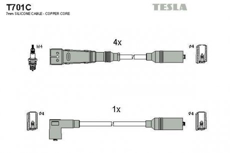 Кабель зажигания, к-кт Audi 80 78-98 1,4;1,6;1,8;2,0 TESLA T701C