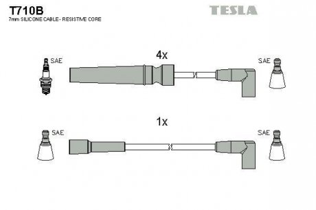 Кабель зажигания, к-кт Daewoo Nexia 1,5 93-99 TESLA T710B