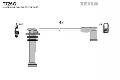 Кабель зажигания, к-кт Ford 98-2004 1,6;1,8;2,0 TESLA T726G