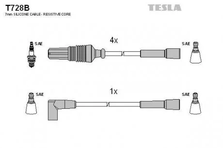 Кабель запалювання к-кт Citroen,Peugeot 84-98 1,0 TESLA T728B