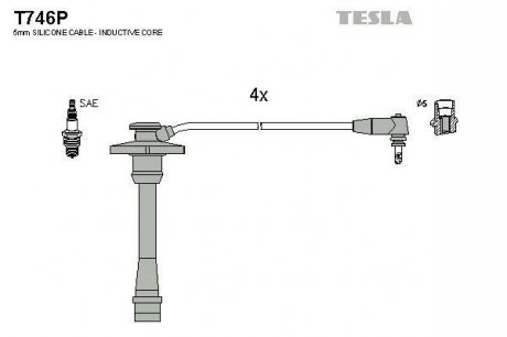 Кабель зажигания, к-кт Toyota 92-00 1,6 TESLA T746P