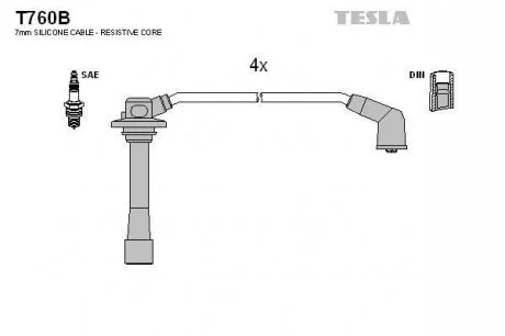 Кабель запалювання к-кт Mazda 626,MX6 91- 1,8 TESLA T760B