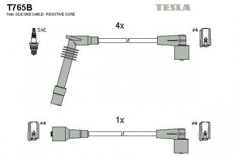 Кабель зажигания, к-кт Opel Astra, Corsa 91-01 1,2;1,4 TESLA T765B