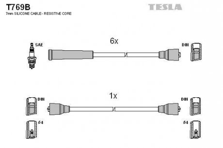 Кабель зажигания, к-кт Opel 79-90 2,5;2,8;3,0 TESLA T769B