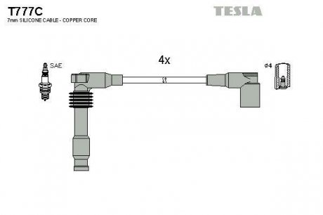 Кабель зажигания, к-кт Chevrolet Evanda,Lacetti,Nubira,Tacuma 1,8;2,0 0,5- Opel 95-04|ORIGINAL TESLA T777C