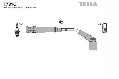 Кабель зажигания, к-кт BMW E36 93-00 1,6 TESLA T781C