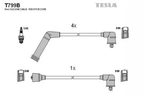 Комплект высоковольтных проводов TESLA T799B