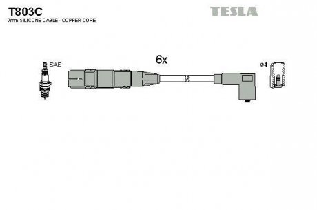 Кабель зажигания, к-кт Vw Transporter 95-00 2,8 VR6 TESLA T803C