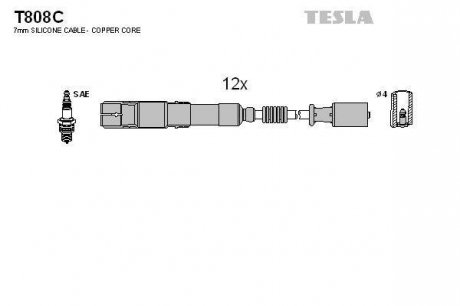 Кабель зажигания, к-кт Mersedes, Chrysler 96-2,4;2,6;3,2;3,7 TESLA T808C