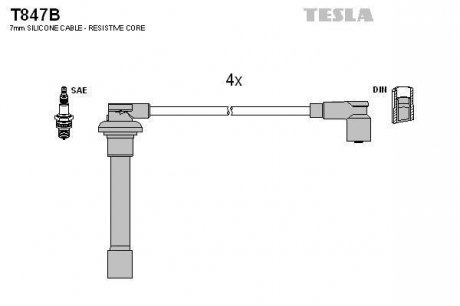 Кабель зажигания, к-кт Honda 87-01 1,4;1,5;1,6;2,2 TESLA T847B