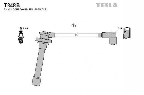 Кабель зажигания, к-кт Nissan Almera N15,Primera P10,P11, Sunny 90-01 TESLA T848B