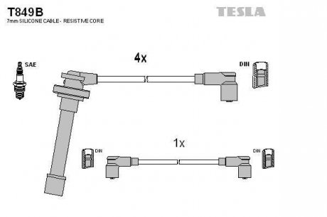 Кабель зажигания, к-кт Nissan Primera P10,P11, Sunny 90-02 TESLA T849B